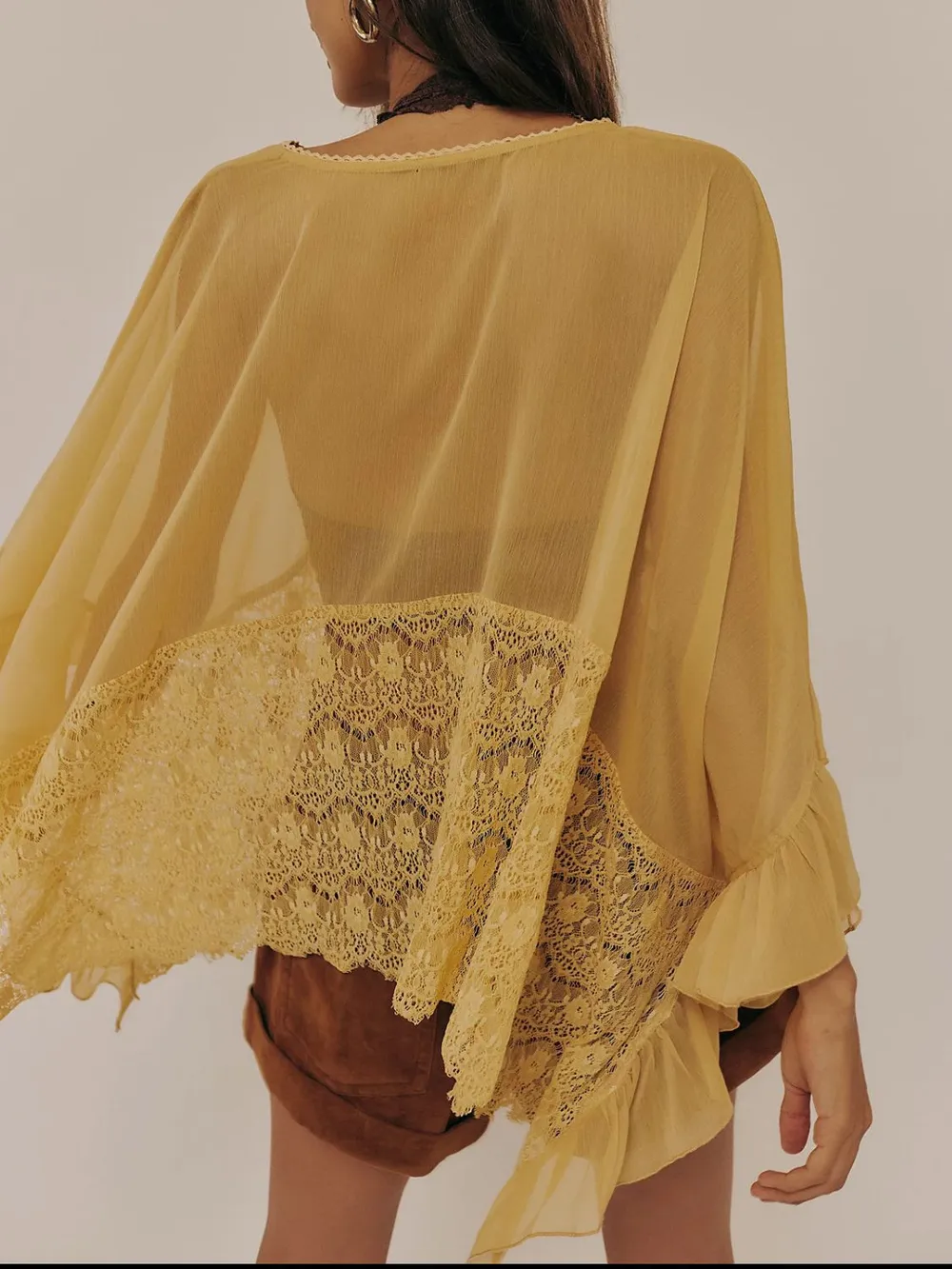 Lace V-Neck Ruffle Long Sleeve Cover-Up, image 3