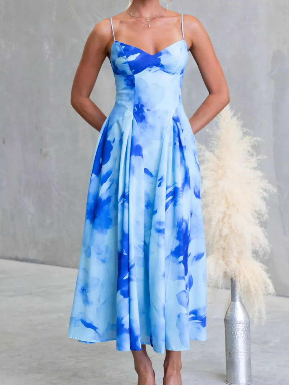 Floral Print Spaghetti Strap Midi Dress, image 4