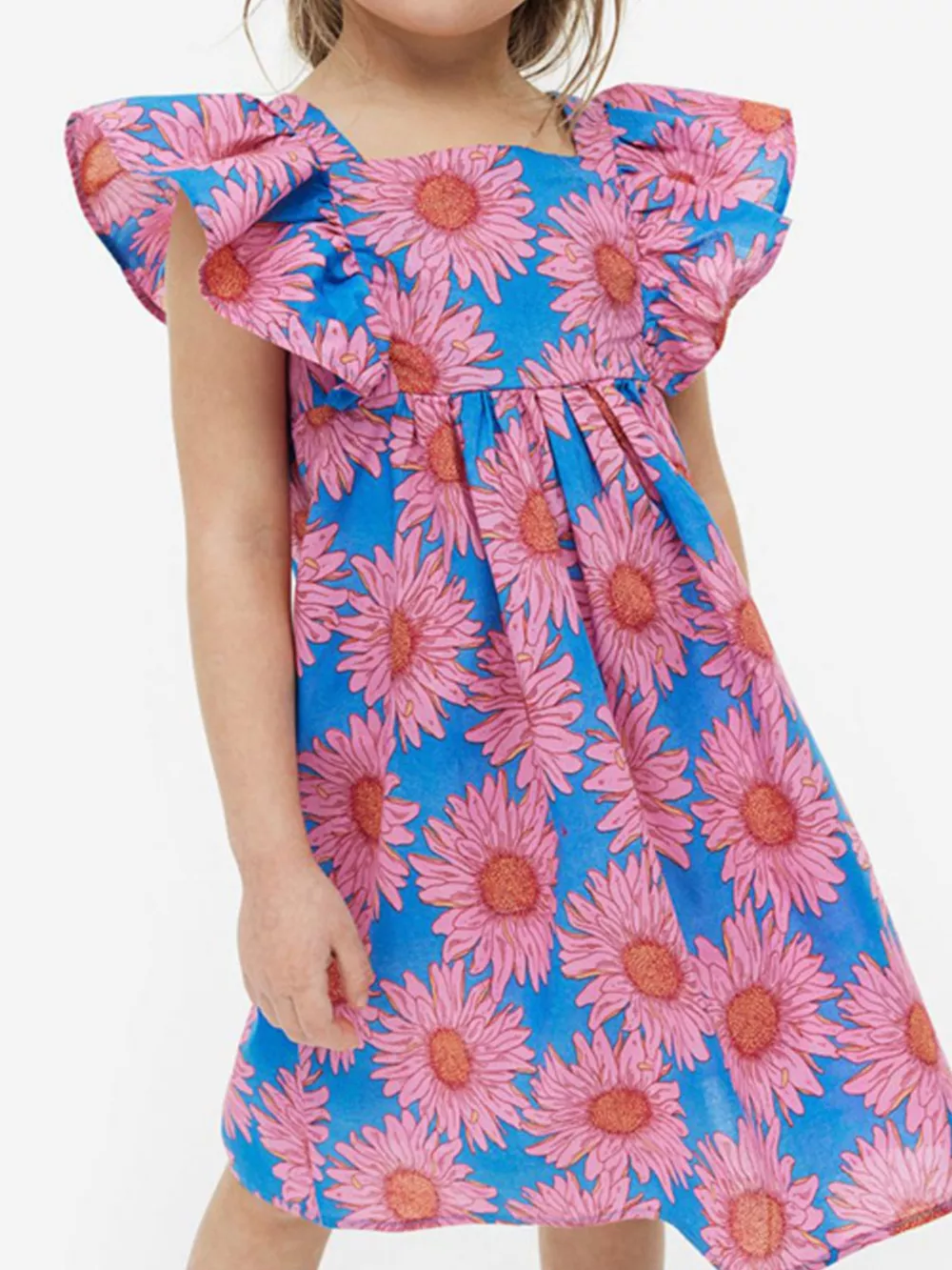 Children's Floral Print Ruffled Sleeveless Dress