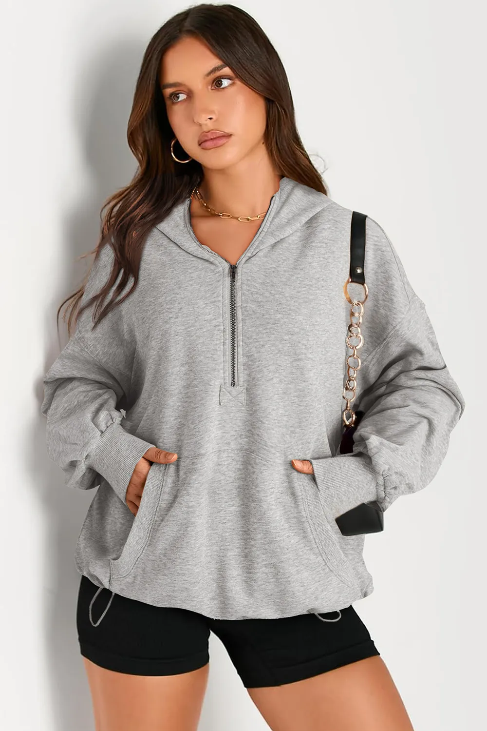 Pocketed Half Zip Long Sleeve Hoodie, image 6