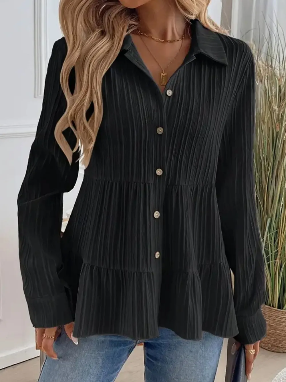 Striped Button-Down Tiered Shirt, image 5