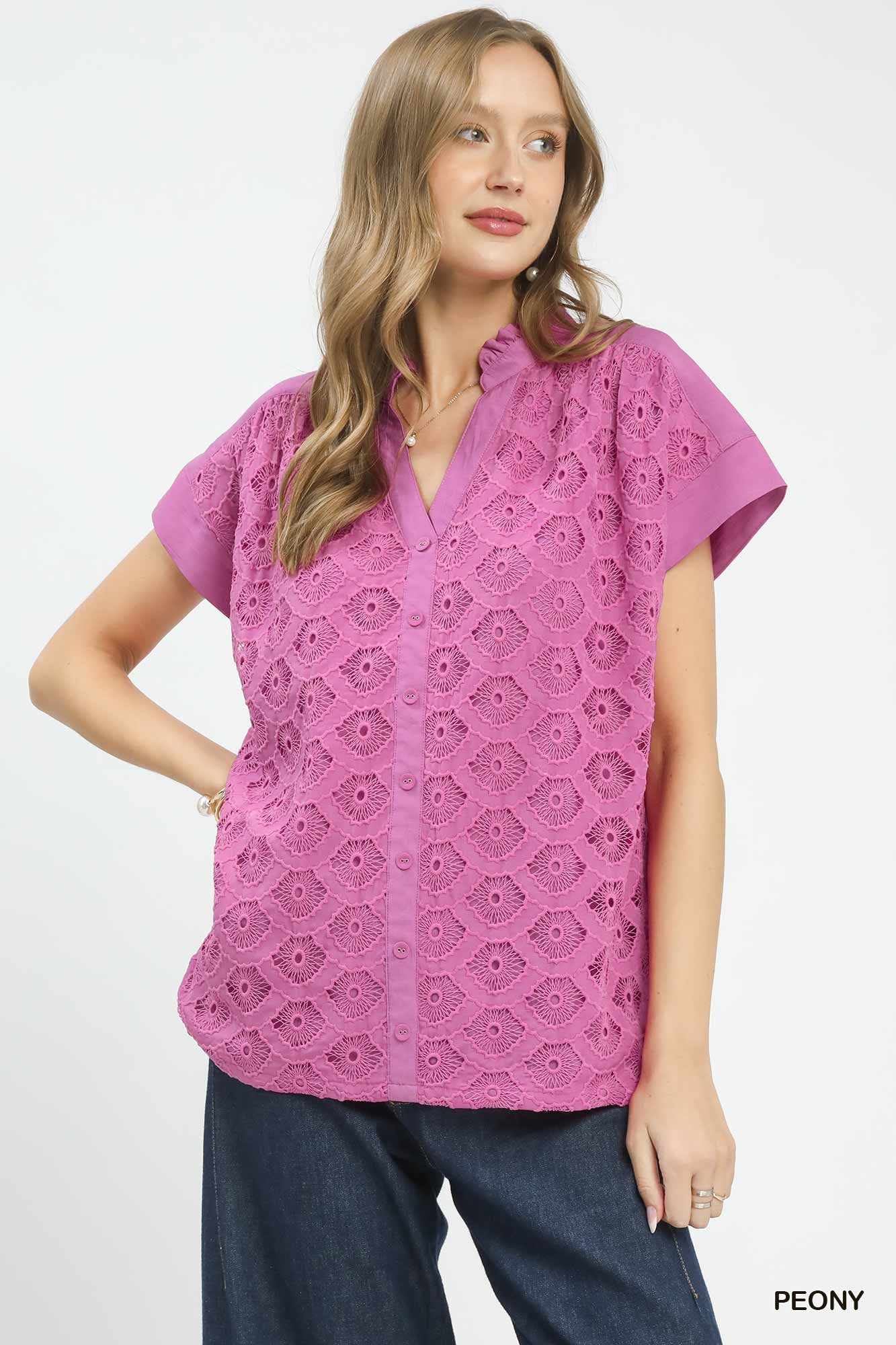 Lace Button-Front Top