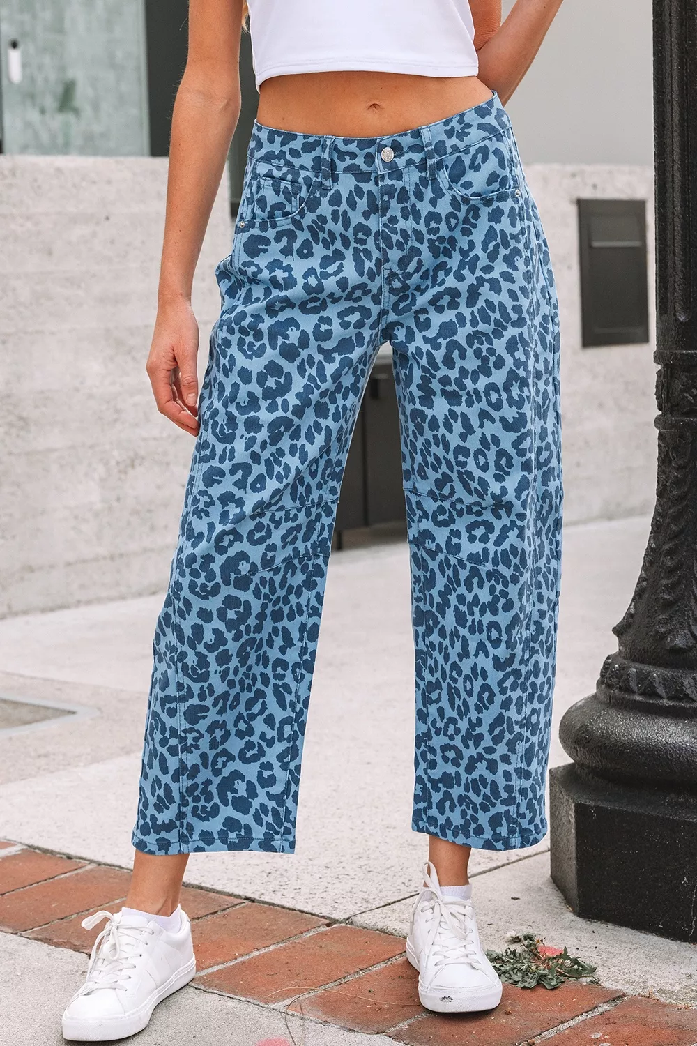 Leopard Print Barrel Leg Jeans, image 7