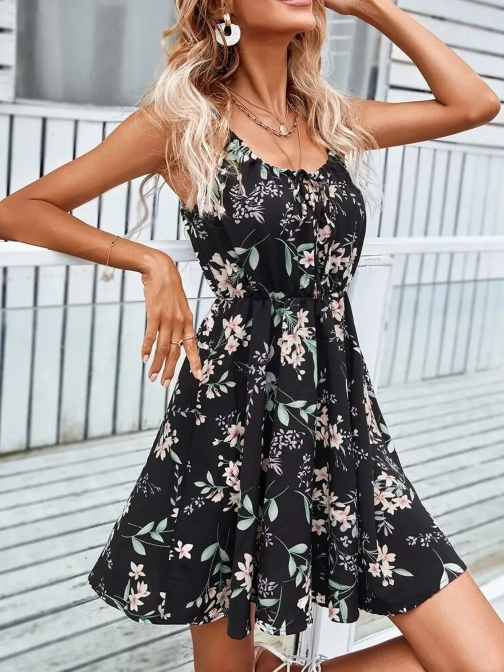 Floral Print Spaghetti Strap Summer Mini Dress, image 5