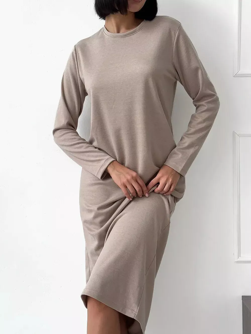 Round Neck Long-Sleeve Midi Dress, image 11