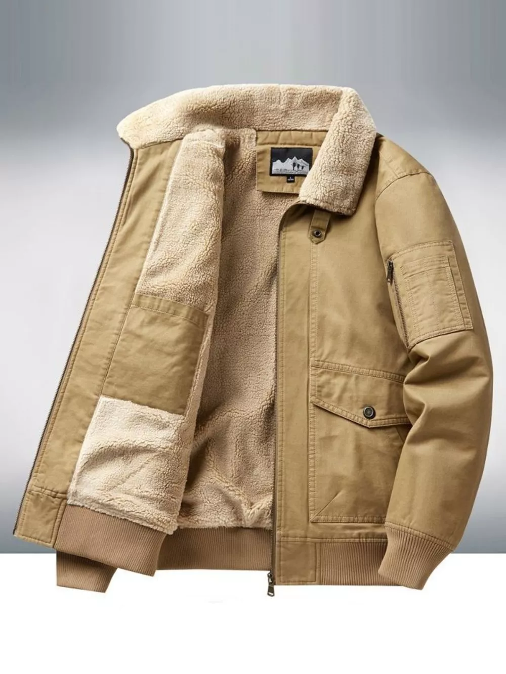 Men's Plus Size Warm Sherpa Lined Zip Up Jacket, image 6