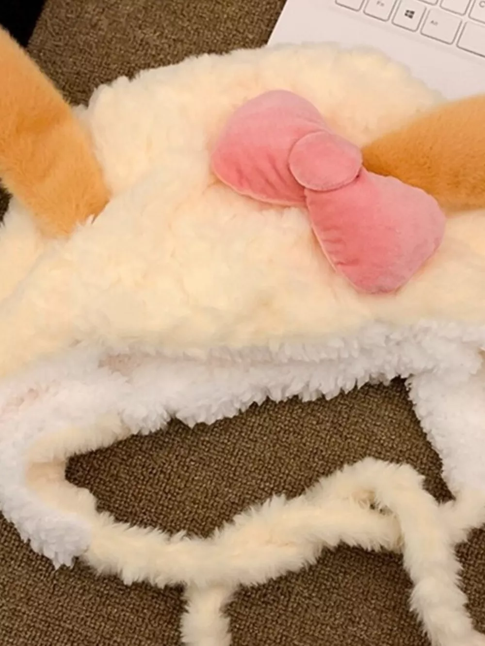 Cute Plush Animal Ear Hat with Bow, image 3