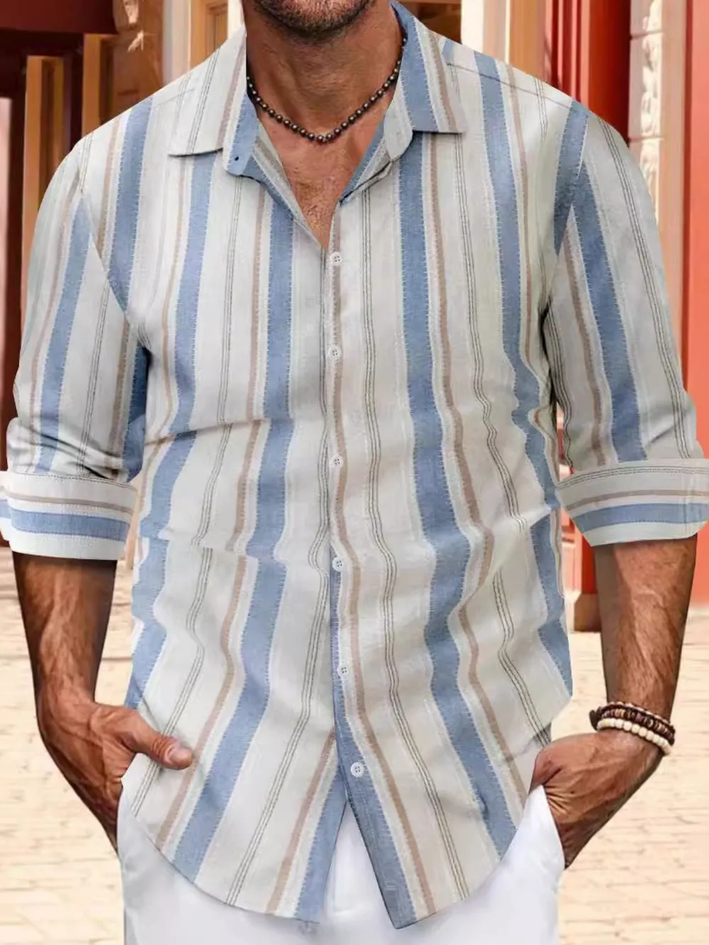 Men's Full Size Striped Button Up Long Sleeve Shirt Plus Size, image 4