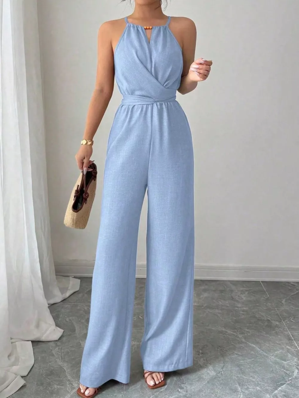 Sleeveless Tie Waist Wide-Leg Jumpsuit, image 14