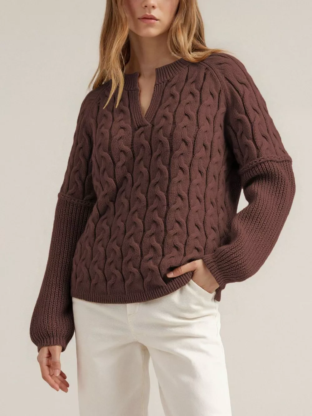 Cable-Knit Dropped Shoulder Sweater, image 2