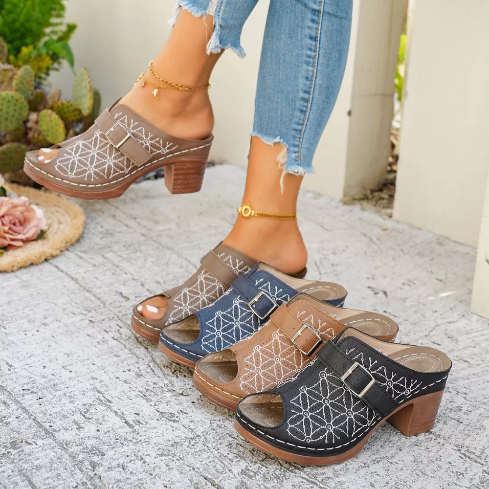 Buckle Decor Block Heel Sandals, image 2