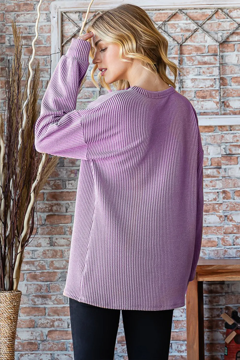 Full Size Round Neck Dropped Shoulder Blouse, image 2