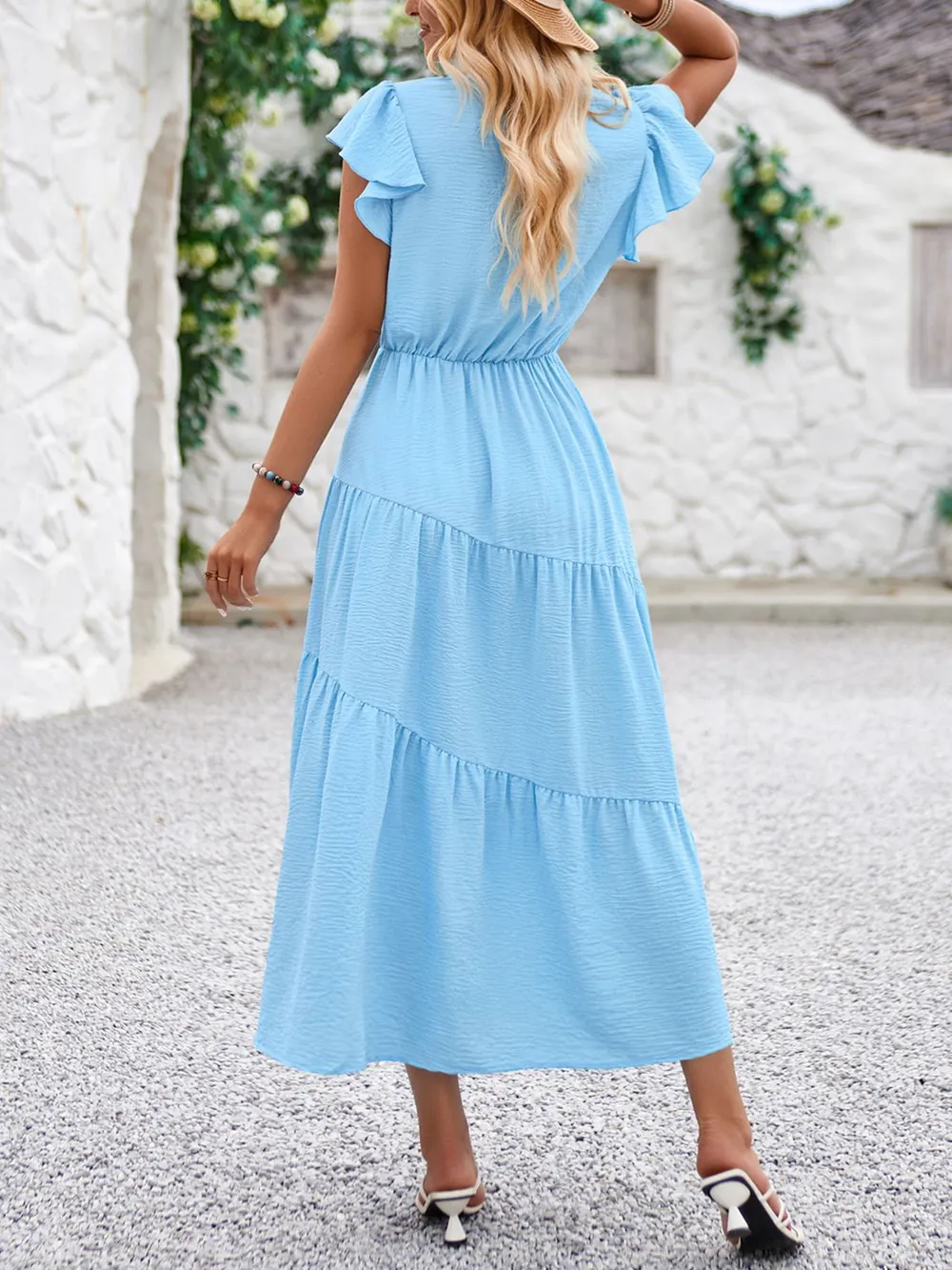 V-Neck Ruffle Sleeve Dress, image 4