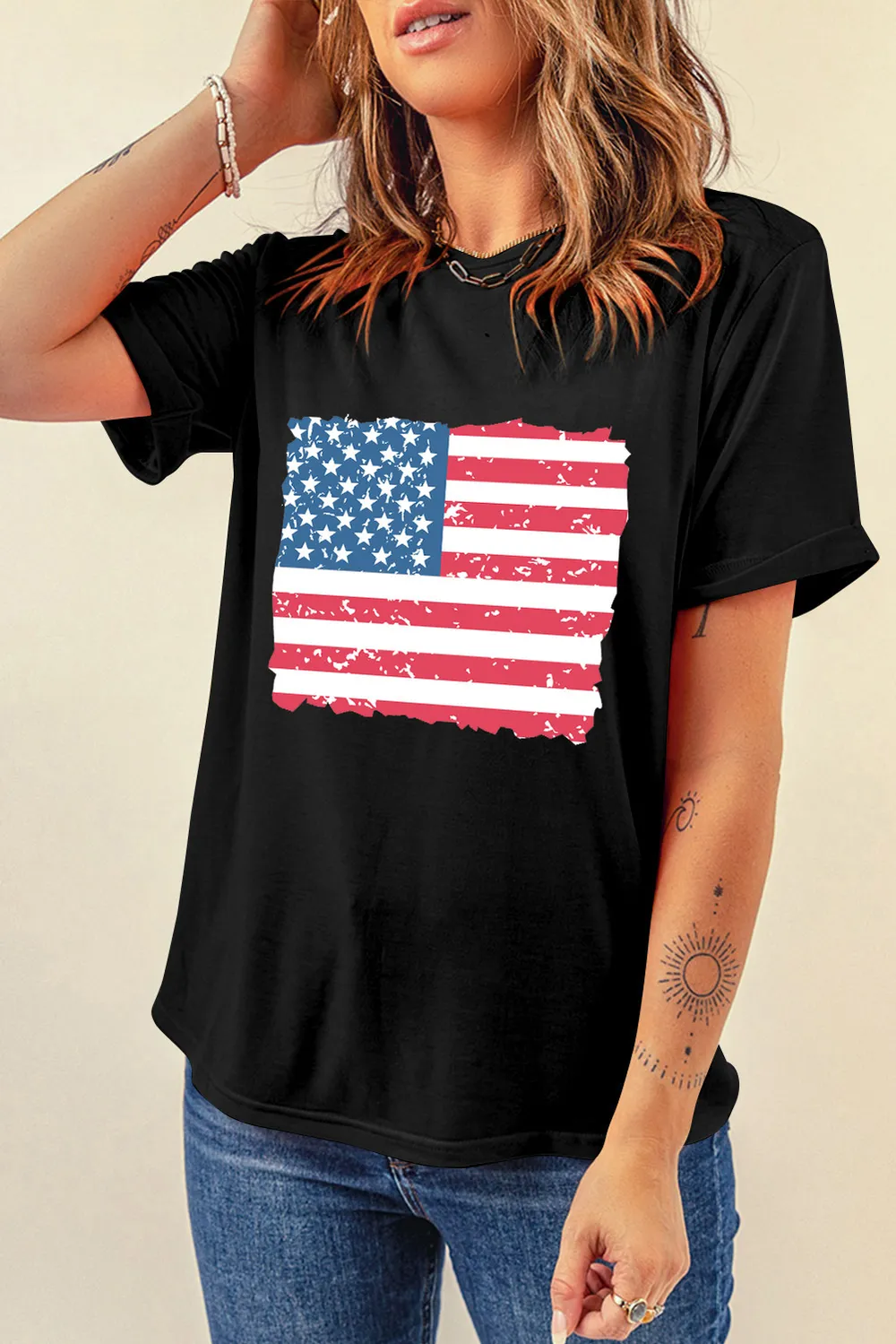 US Flag Round Neck Short Sleeve T-Shirt, image 2