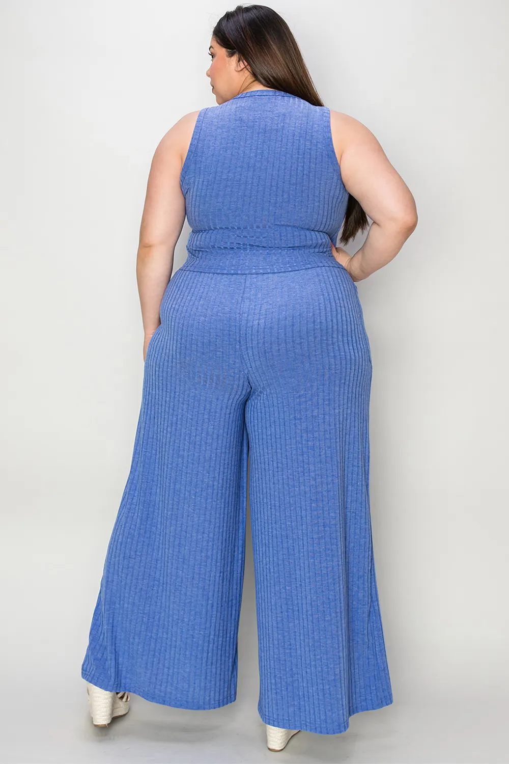 Full Size Ribbed Tank and Wide Leg Pants Set, image 5