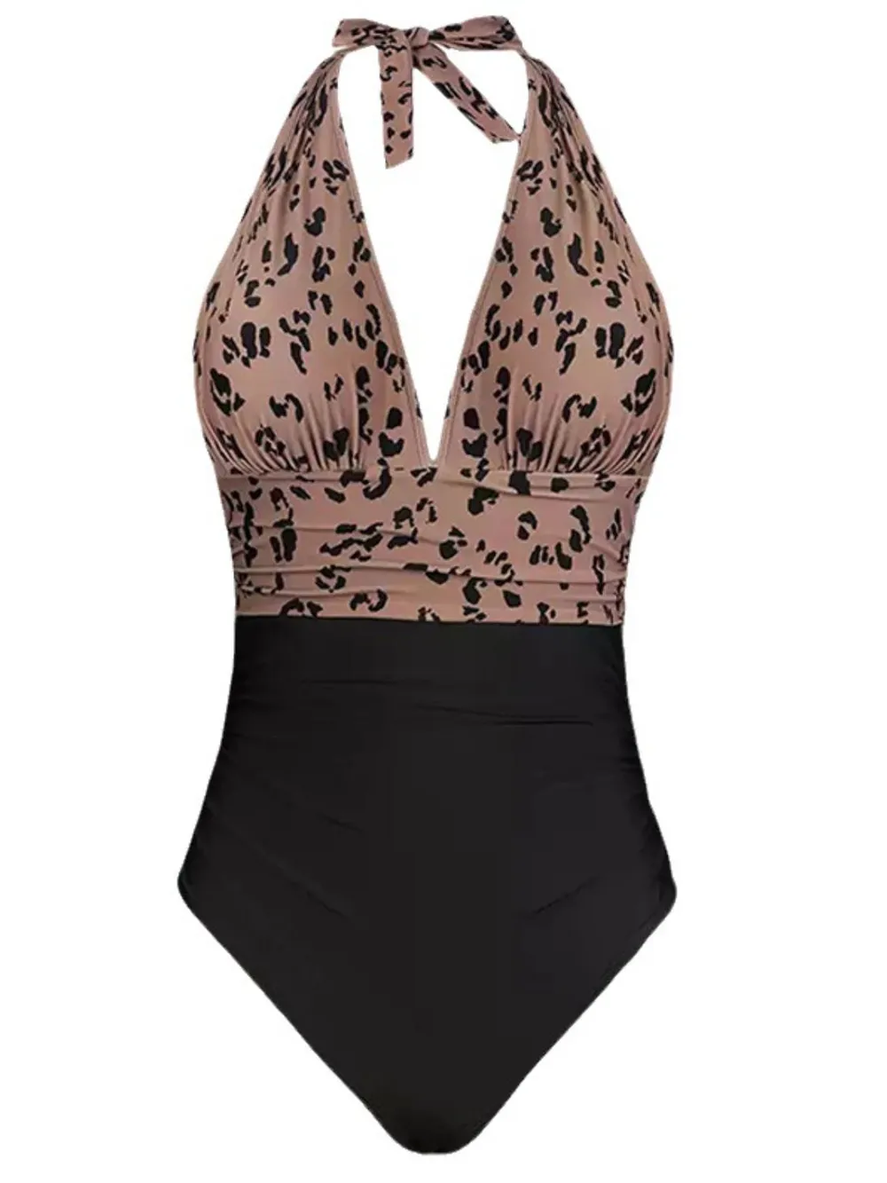 Full Size Leopard Halter Neck One-Piece Swimwear Plus Size, image 4