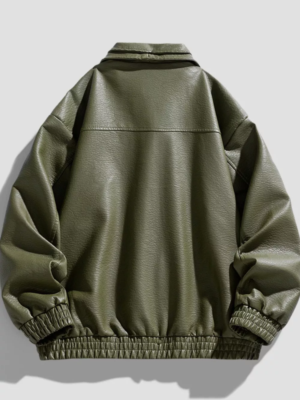 Men's Plus Size Faux Leather Bomber Jacket, image 6