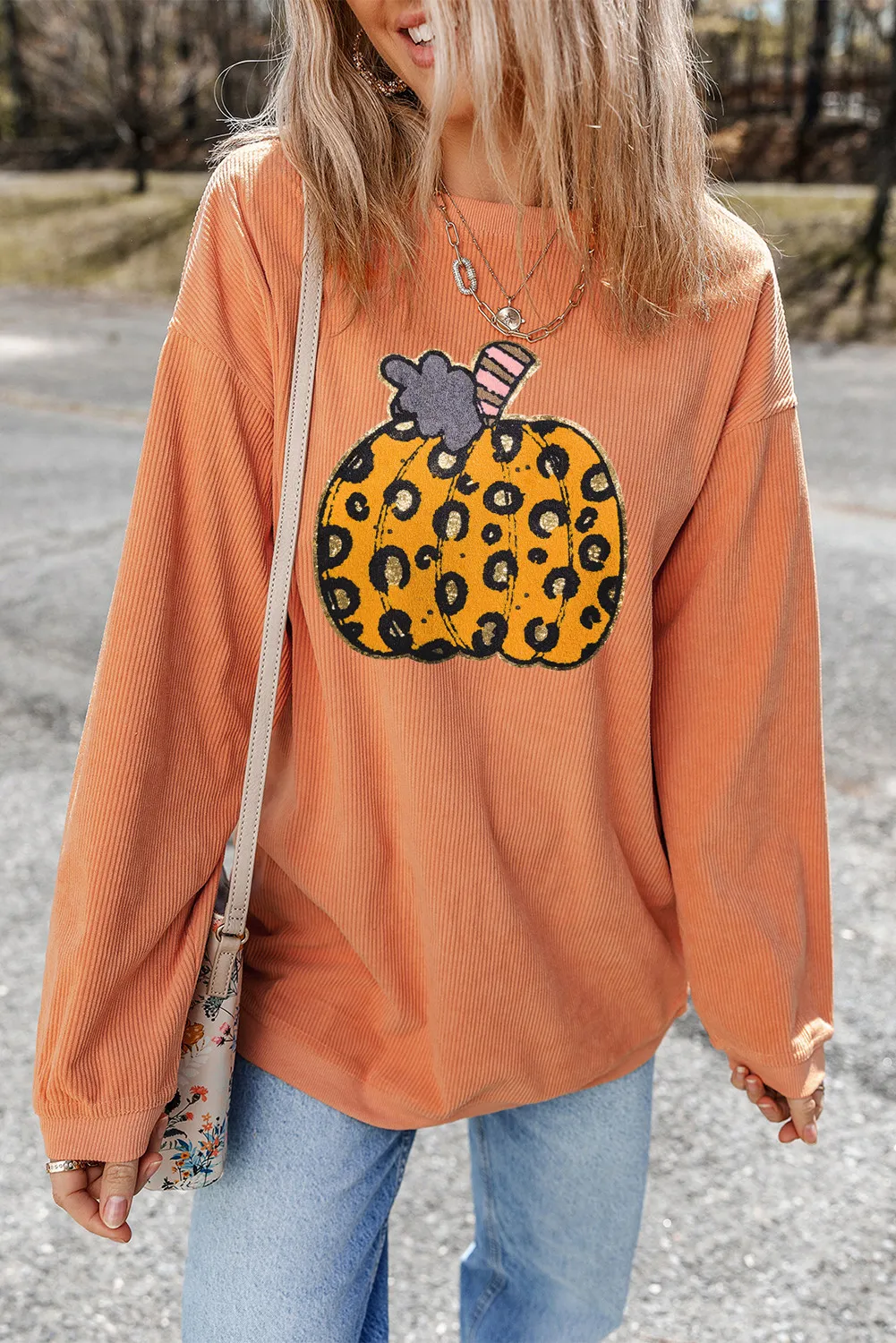 Pumpkin Round Neck Long Sleeve Sweatshirt, image 2