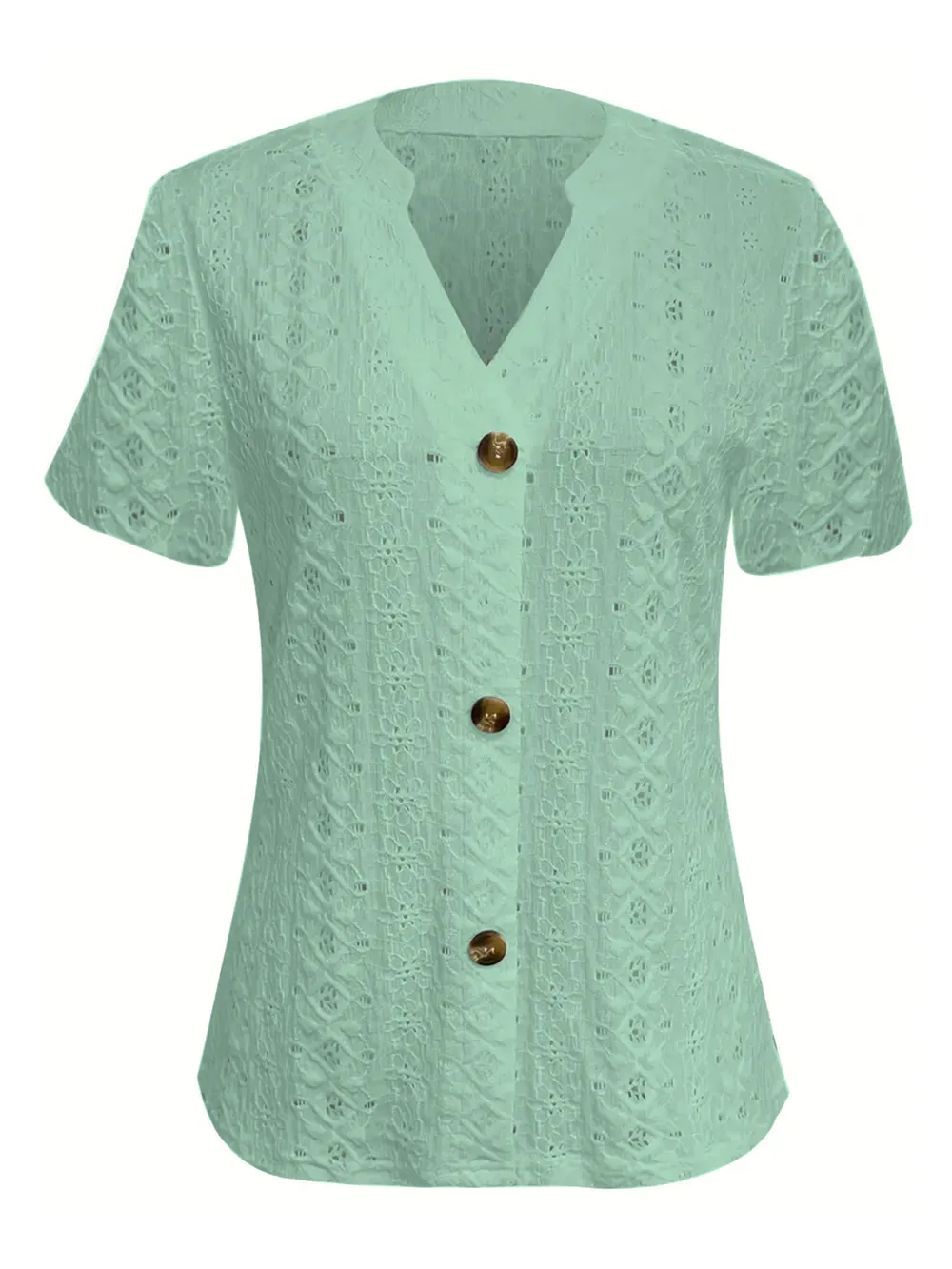 Openwork Notched Short Sleeve Top, image 3