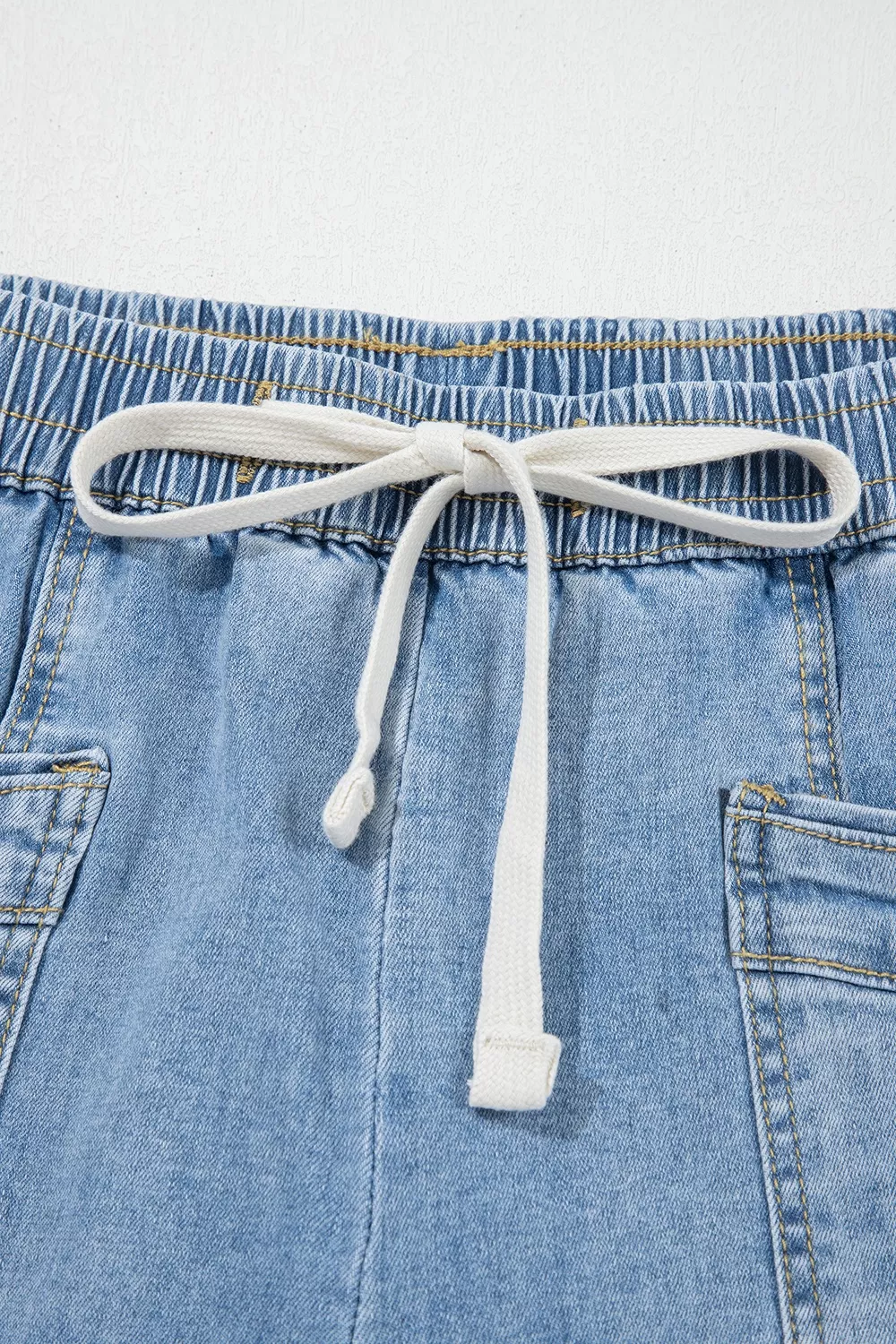 Drawstring Waist Wide Leg Ankle Length Jeans, image 8