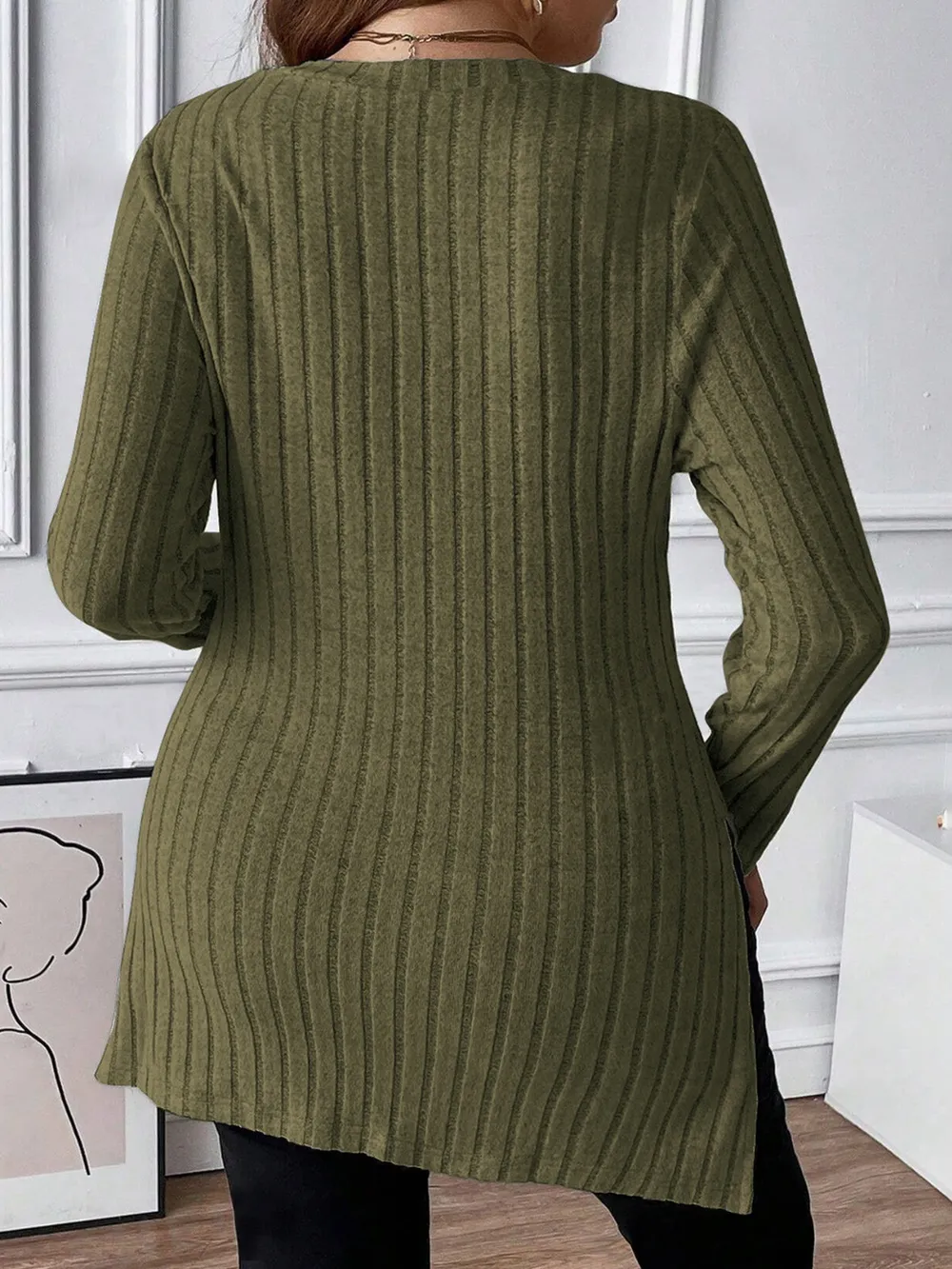 Plus Size Square Neck Long Sleeve Top, image 3