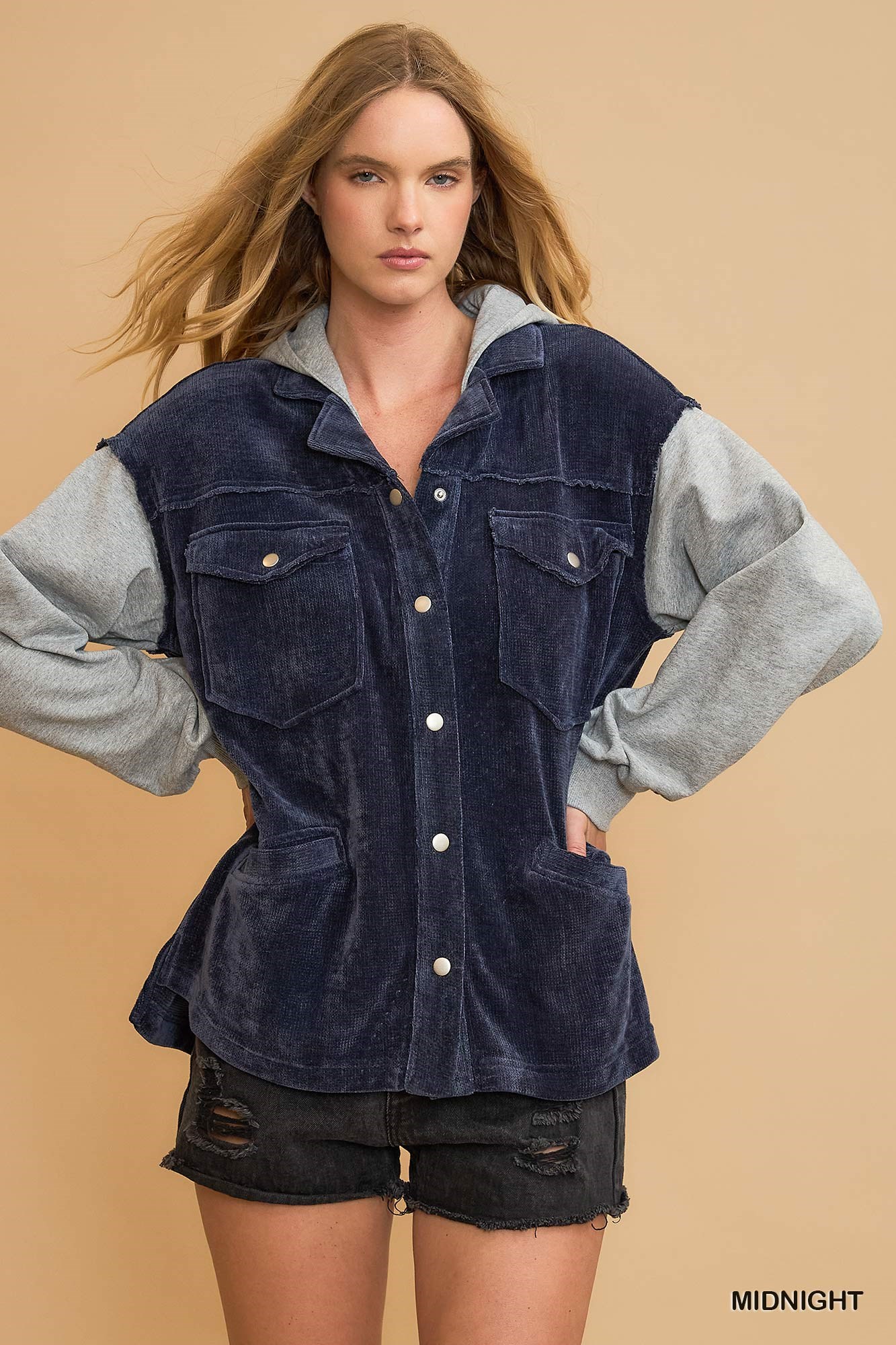 Contrast Hooded Chenille Jacket