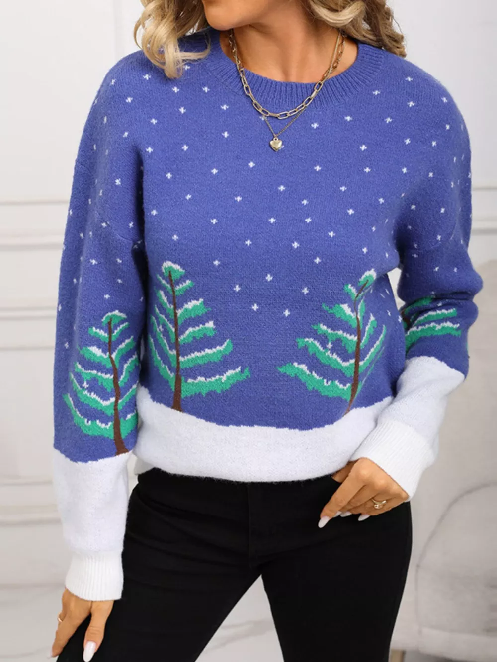Tree Pattern Round Neck Sweater, image 4