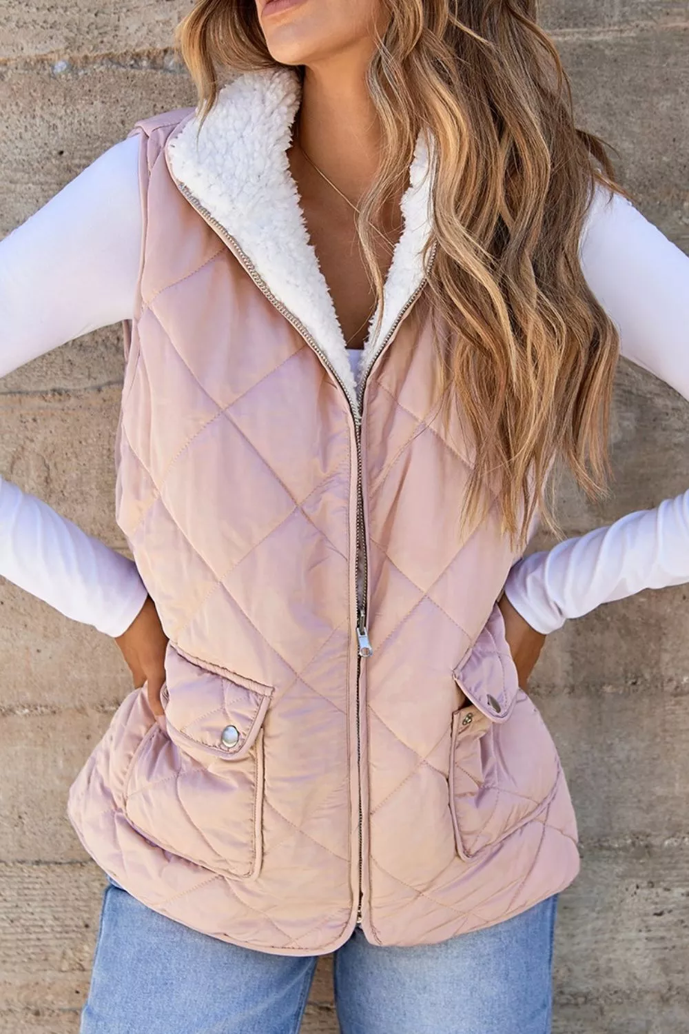 Quilted Sherpa-Lined Vest Coat, image 6
