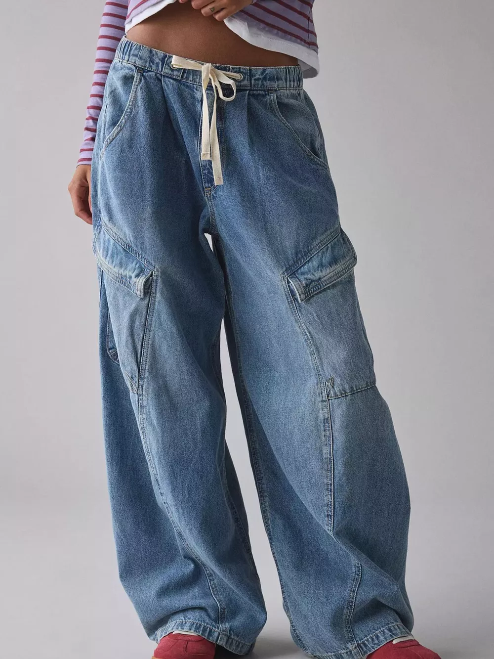 Drawstring Waist Cargo Jeans, image 4