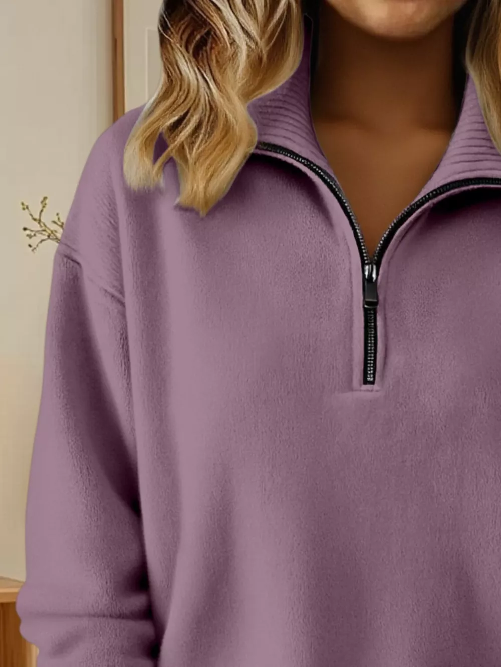 Full Size Half Zip Dropped Shoulder Sweater Plus Size, image 6