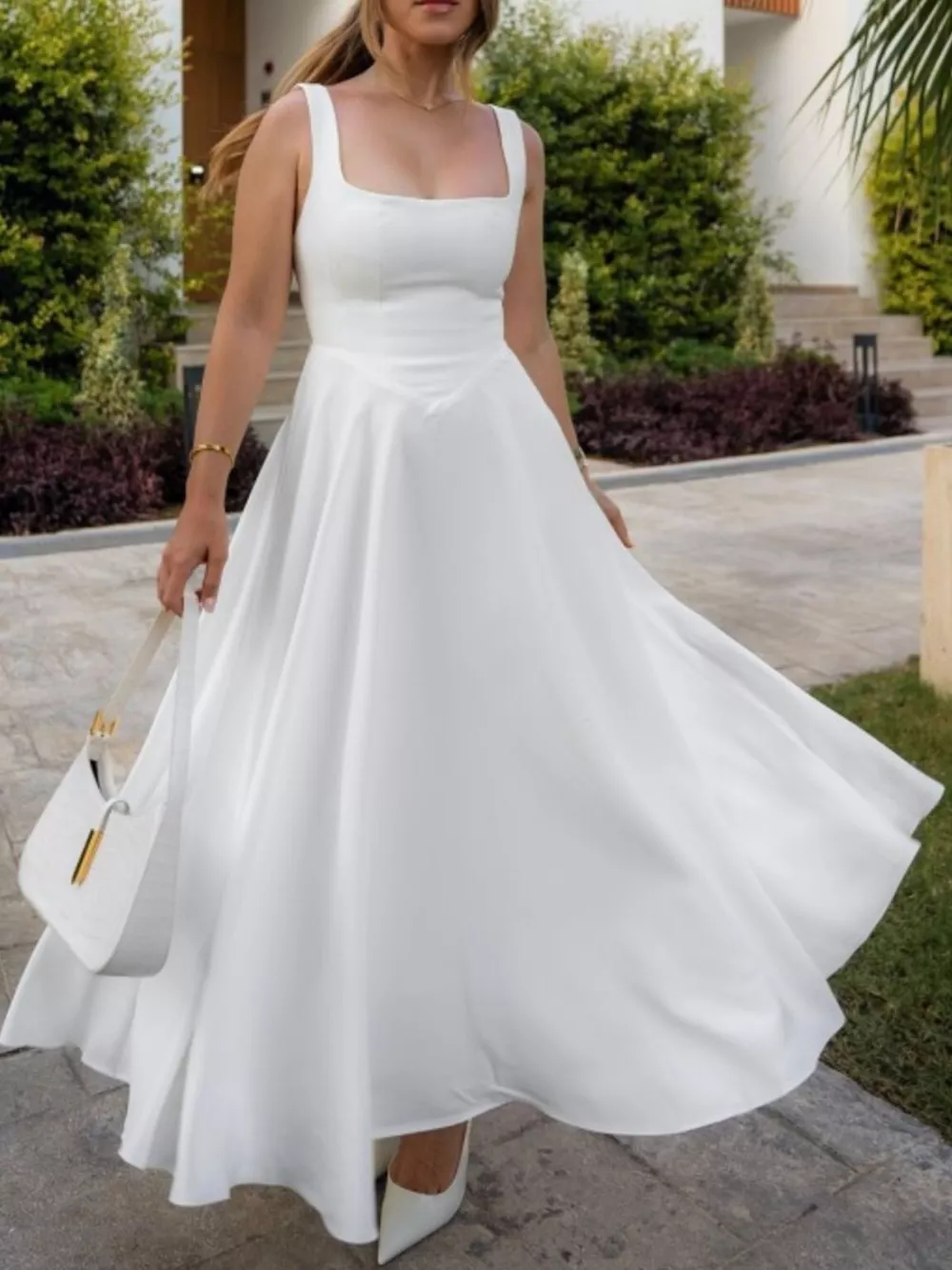 Square Neck Wide Strap A-Line Dress, image 3