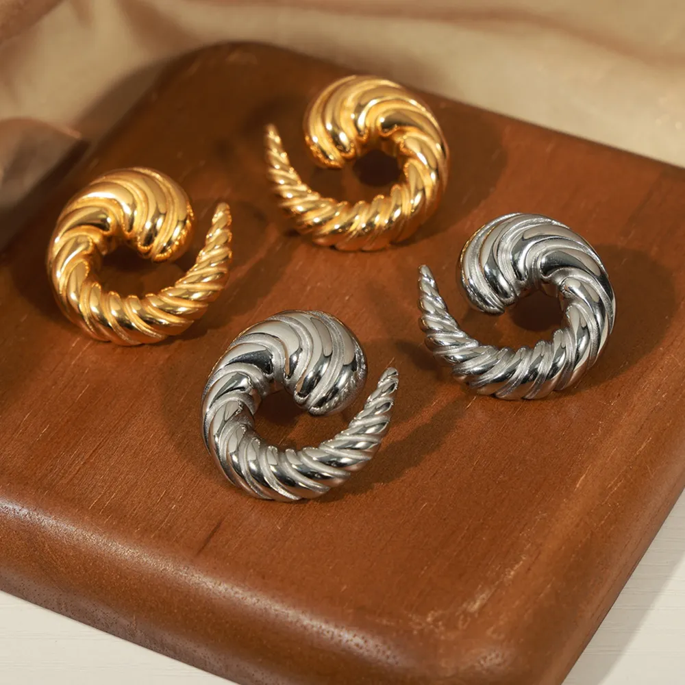 Titanium Steel Spiral Shape Stud Earrings, image 2