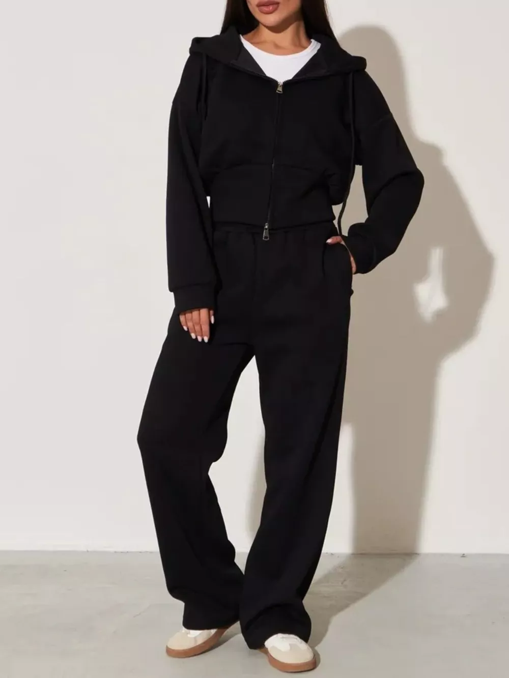 Zip-Up Hoodie and Wide-Leg Pants Set, image 13