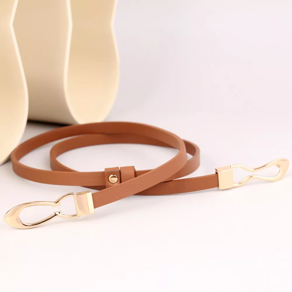 Skinny Leather Belt with Interlocking Buckle, image 3