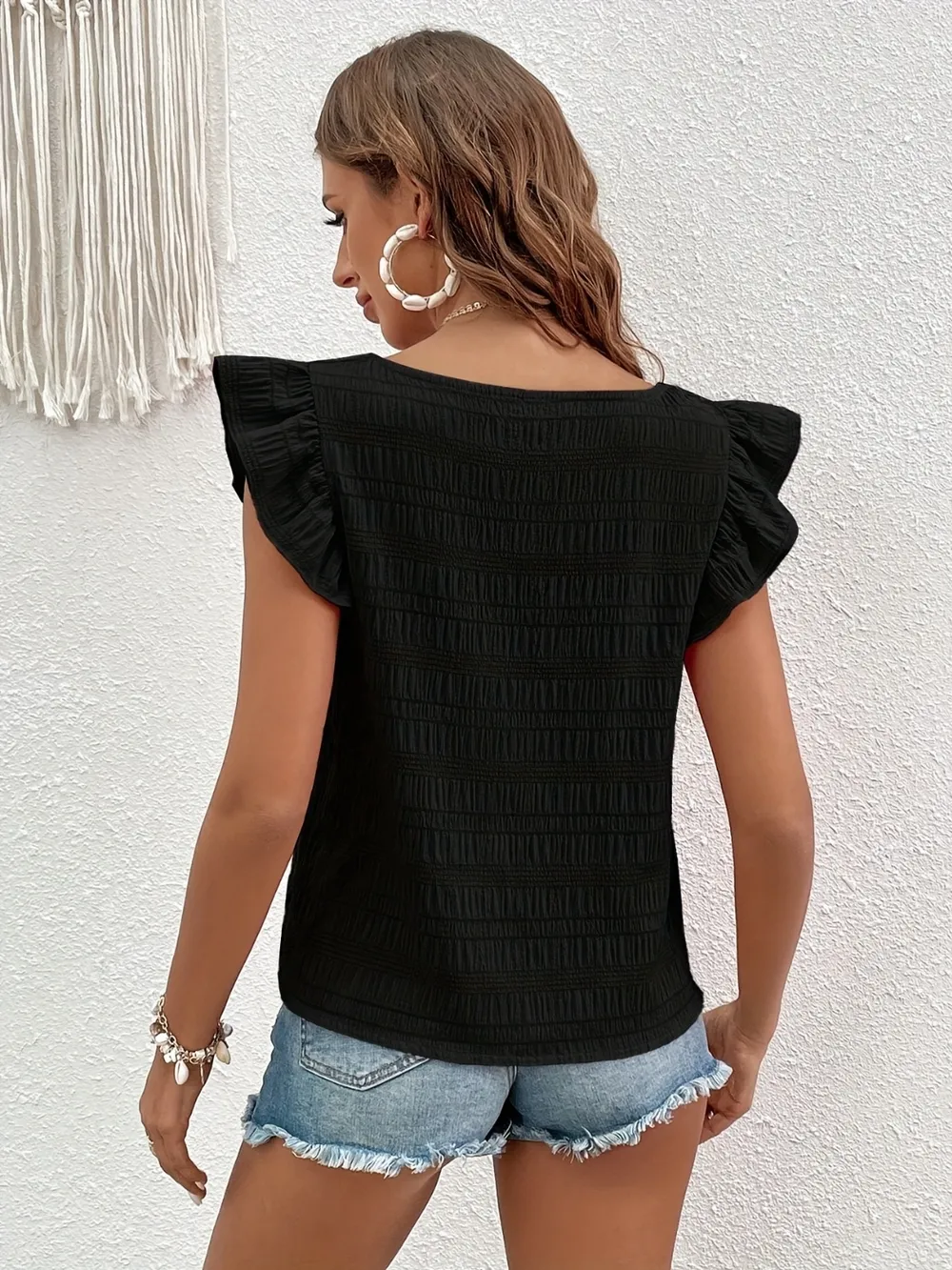 Square Neck Cap Sleeve Blouse, image 3