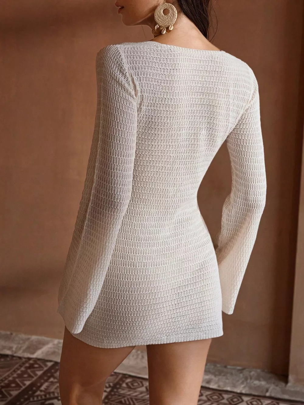 Crochet Knit Long Sleeve Cover-Up Dress, image 13