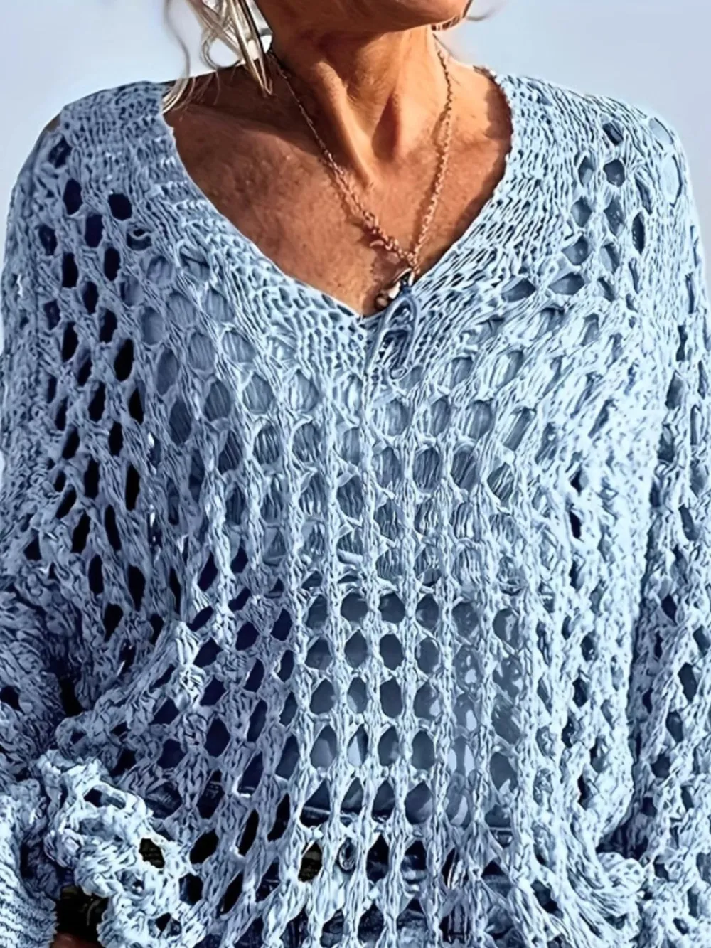Crochet Long Sleeve Knit Cover Up, image 3