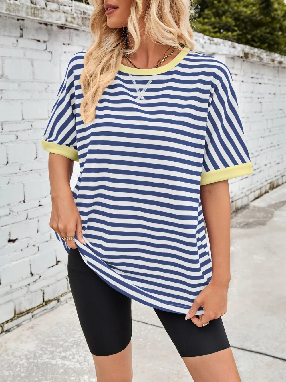 Striped Round Neck Half Sleeve T-Shirt, image 2