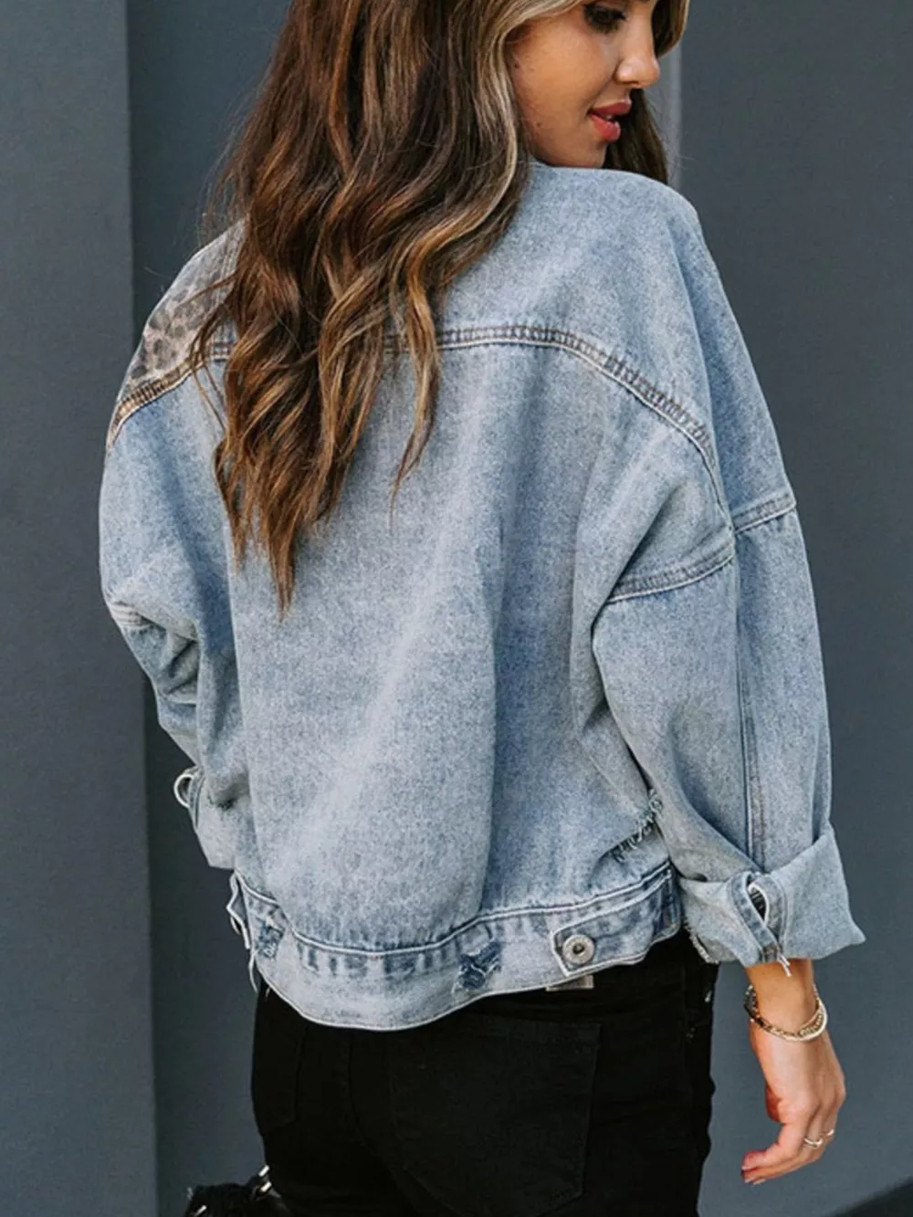 Leopard Print Patchwork Denim Jacket, image 2