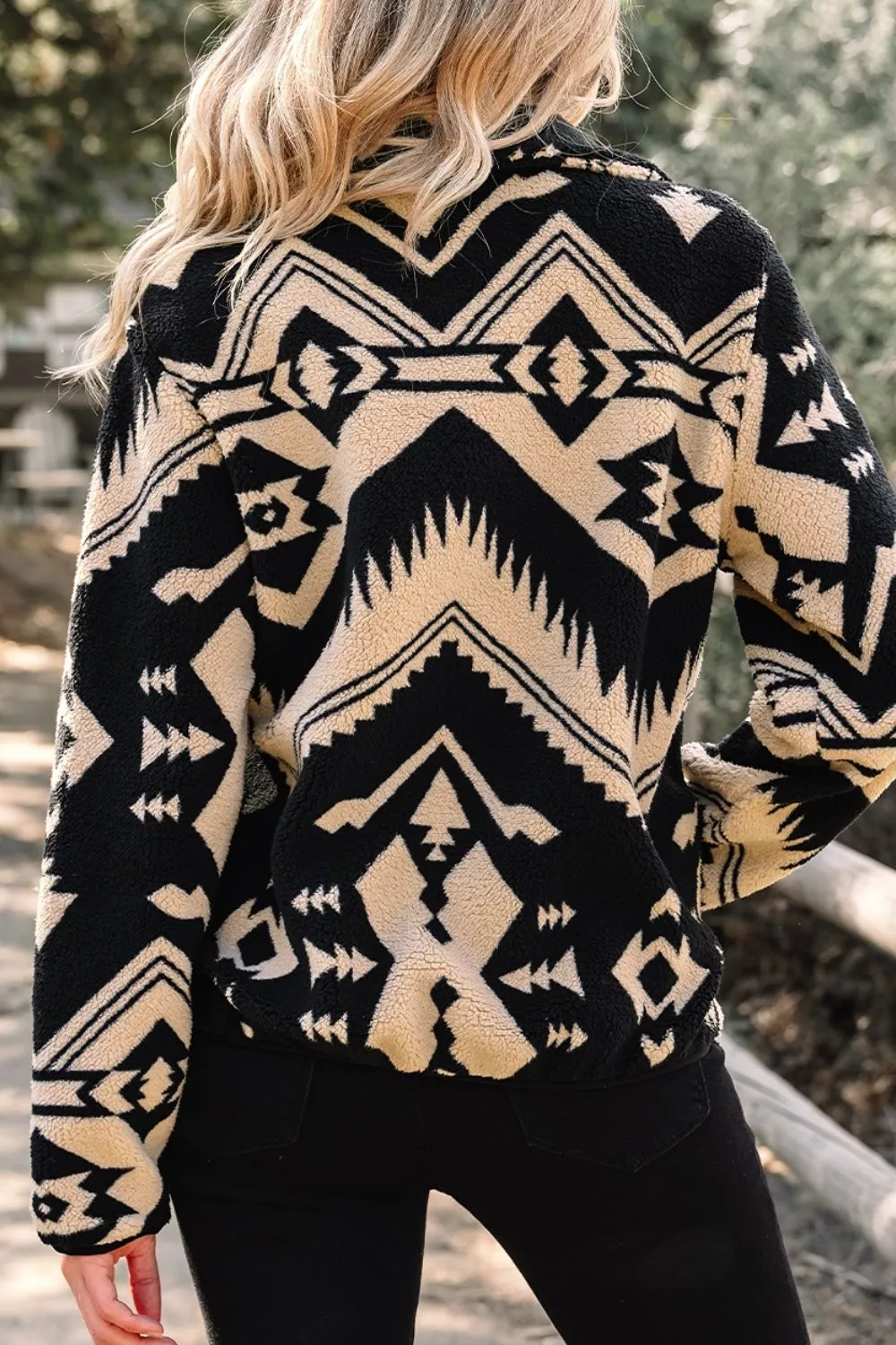 Aztec Print Fleece Snap Down Sweatshirt, image 3