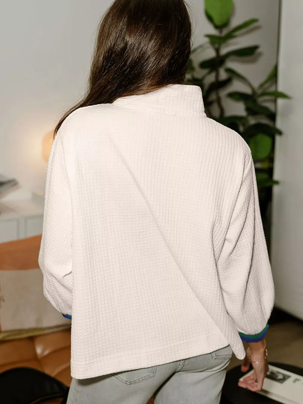Textured Waffle Knit Half-Zip Sweatshirt, image 2