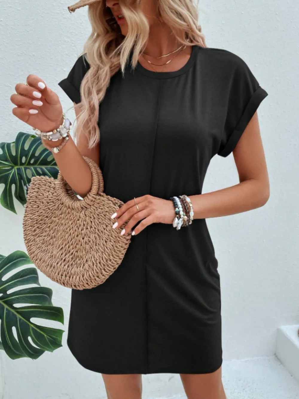 Exposed Seam Short Sleeve Mini Tee Dress, image 6