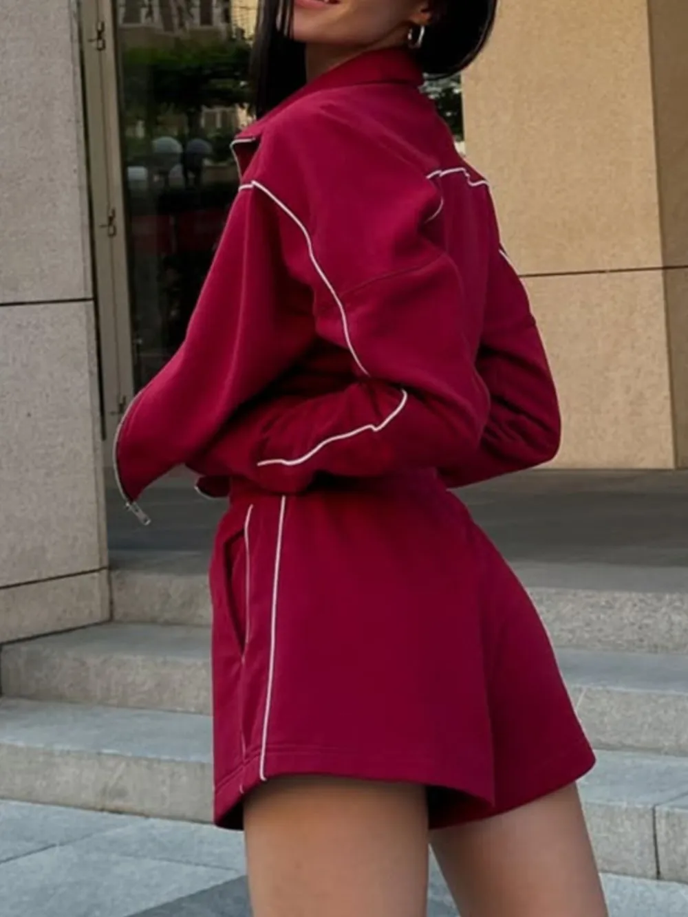 Zip Up Long Sleeve Top and Shorts Set, image 13