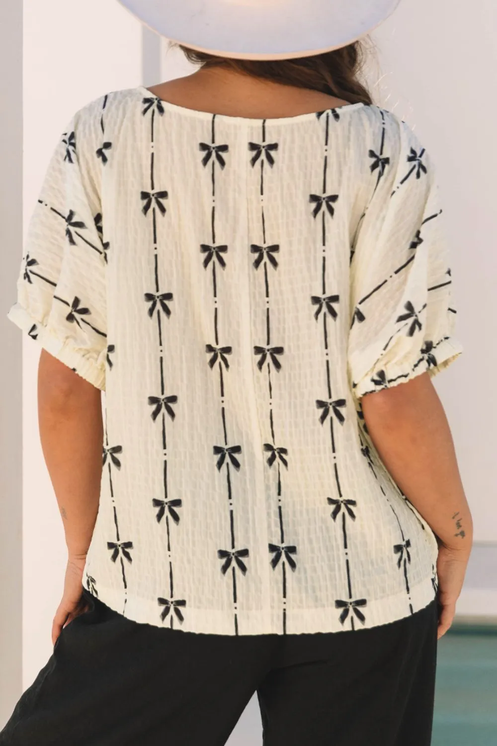 Bow Print Short Sleeve Top, image 2
