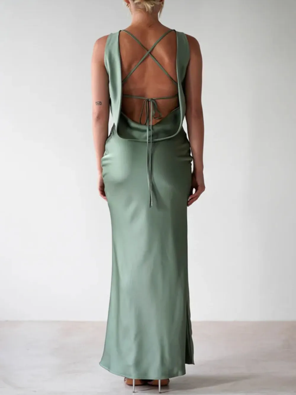 Satin Sleeveless Maxi Dress, image 4