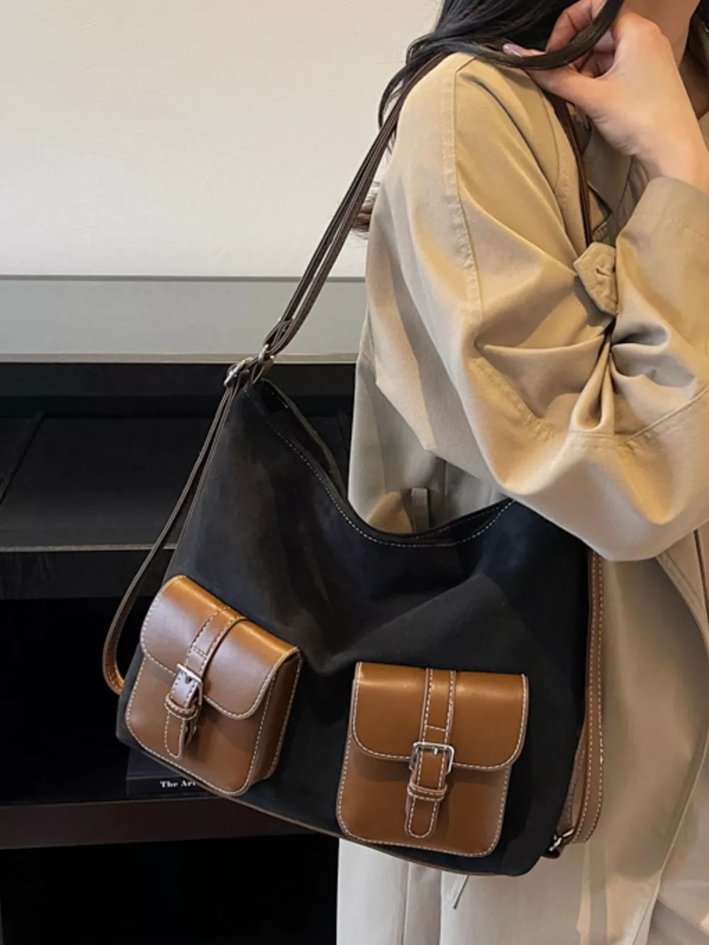 Buckle Pocket Shoulder Handbag