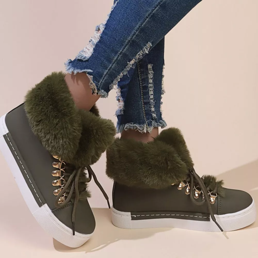 Fuzzy Trim Lace-Up Ankle Boots, image 4