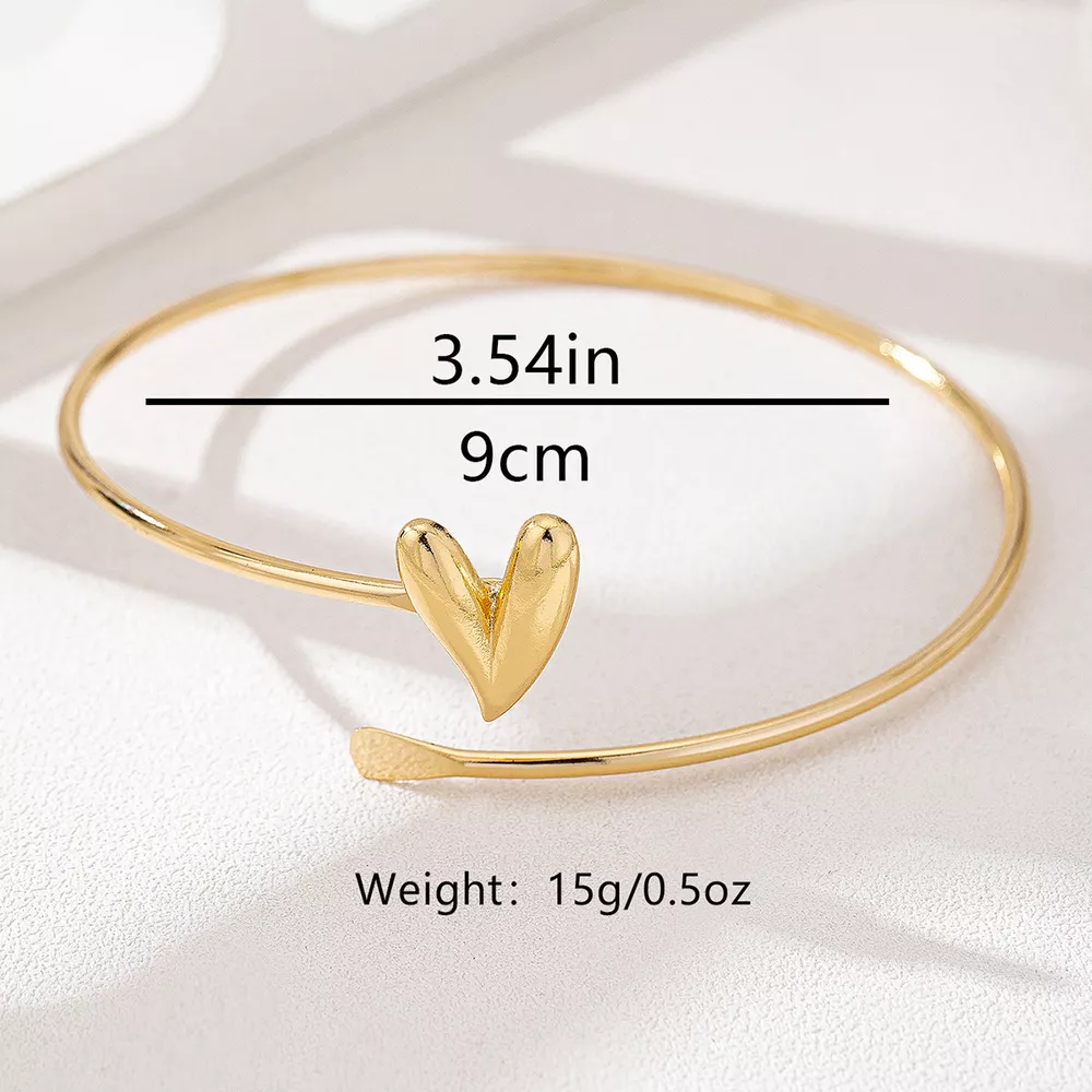 18K Gold-Plated Heart Adjustable Open Bracelet, image 2