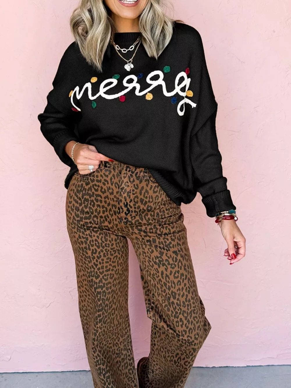 Merry Round Neck Christmas Sweater, image 2