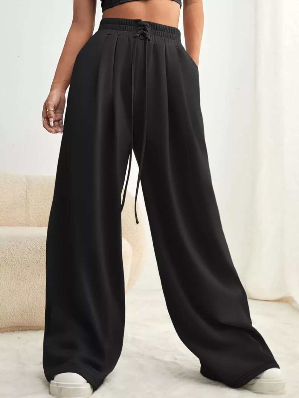 Drawstring Waist Wide Leg Pants, image 5